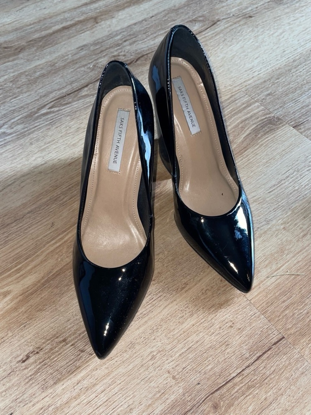 Saks Fifth Avenue Black Patent Pointed Toe Pumps